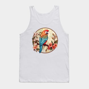 Parrot bird in flowers tropical color mosaic circle Tank Top